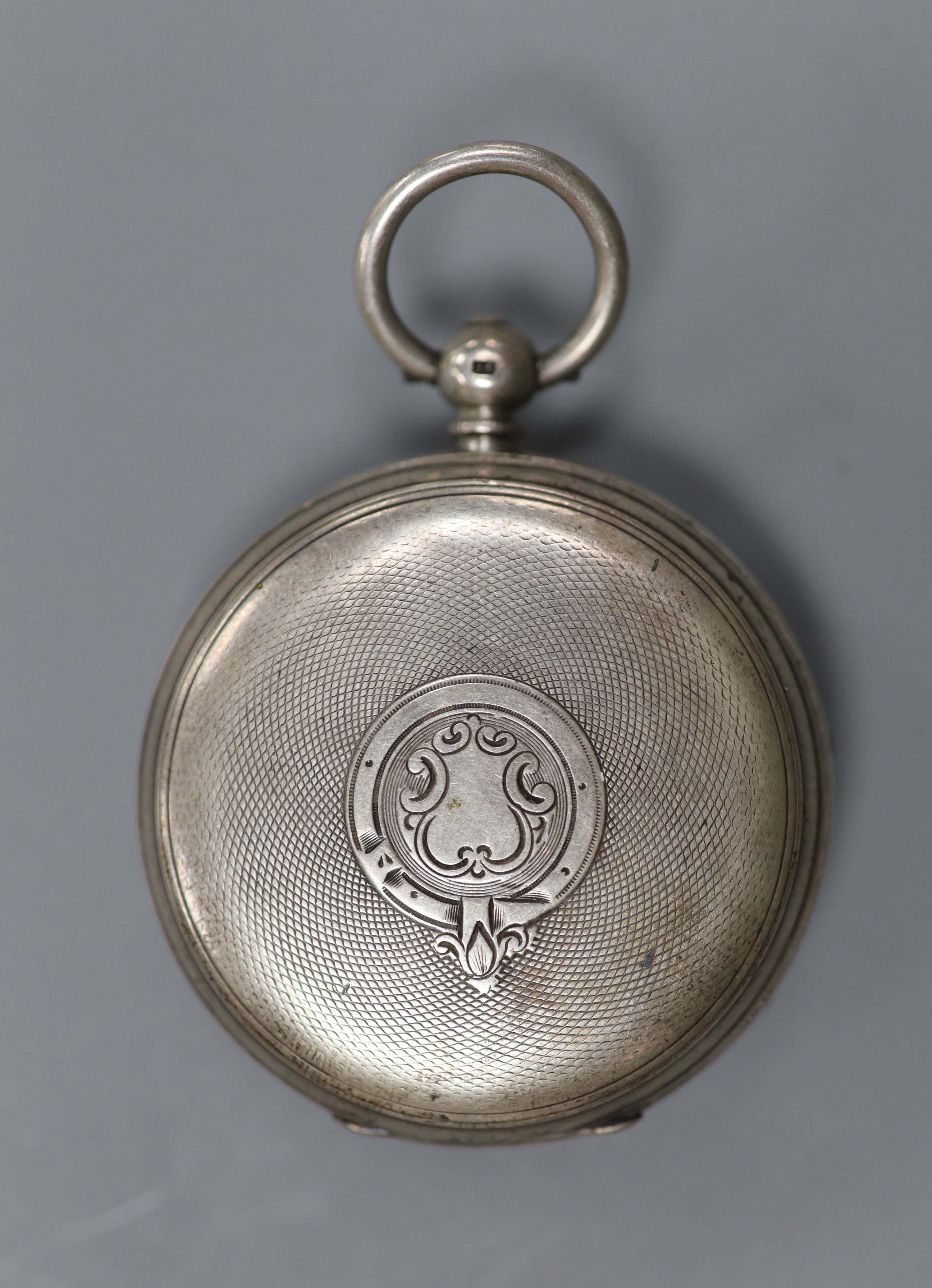 A late Victorian engine turned silver open face keywind pocket watch, by William Vogt, Glasgow